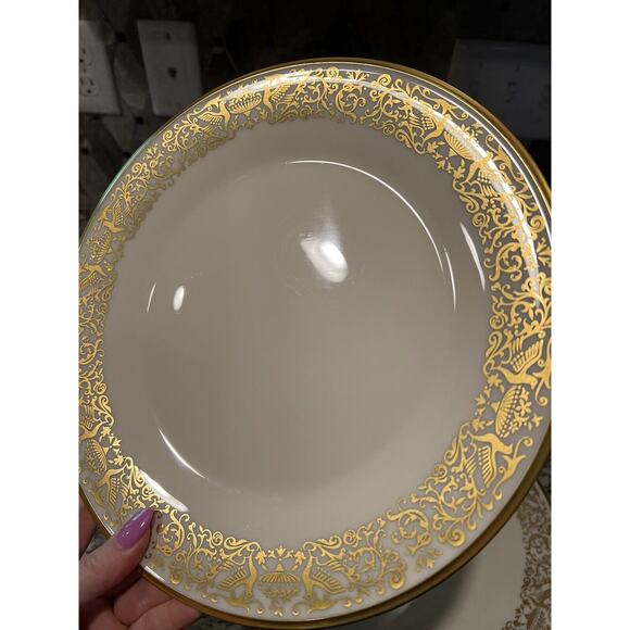 Lenox Tuscany Dinner Plates Gold Scrolls Birds 10 3/4" Ivory Set of 4 - Picture 7 of 10